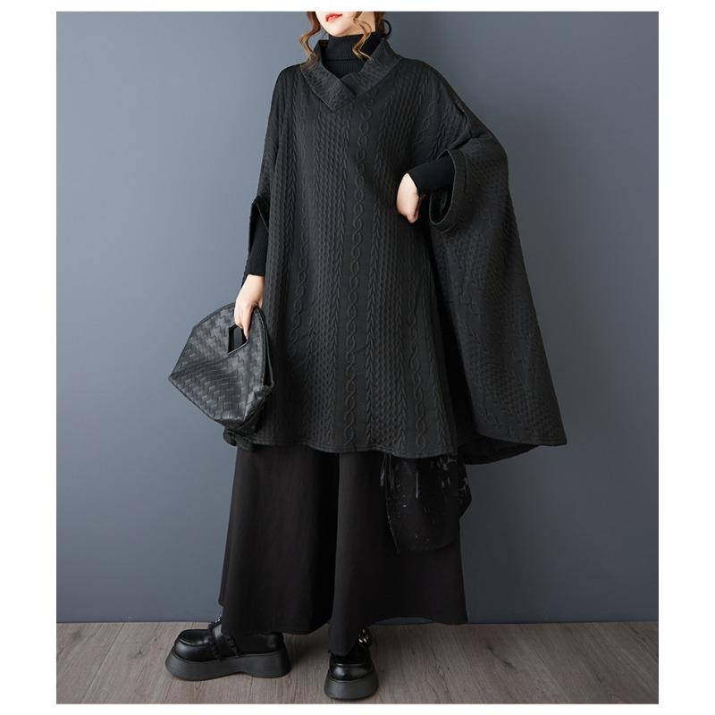 DIMANAF 2025 Осень Зима Большой Размер Рубашка Платье Женщины Длинный Рукав Винтаж Леди Свободный Топы Пуловер Черный