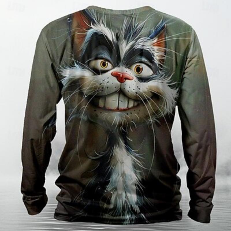 Футболка с принтом Cat Funny Designer Retro Vintage для мужчин, повседневная футболка с длинным рукавом и круглым вырезом