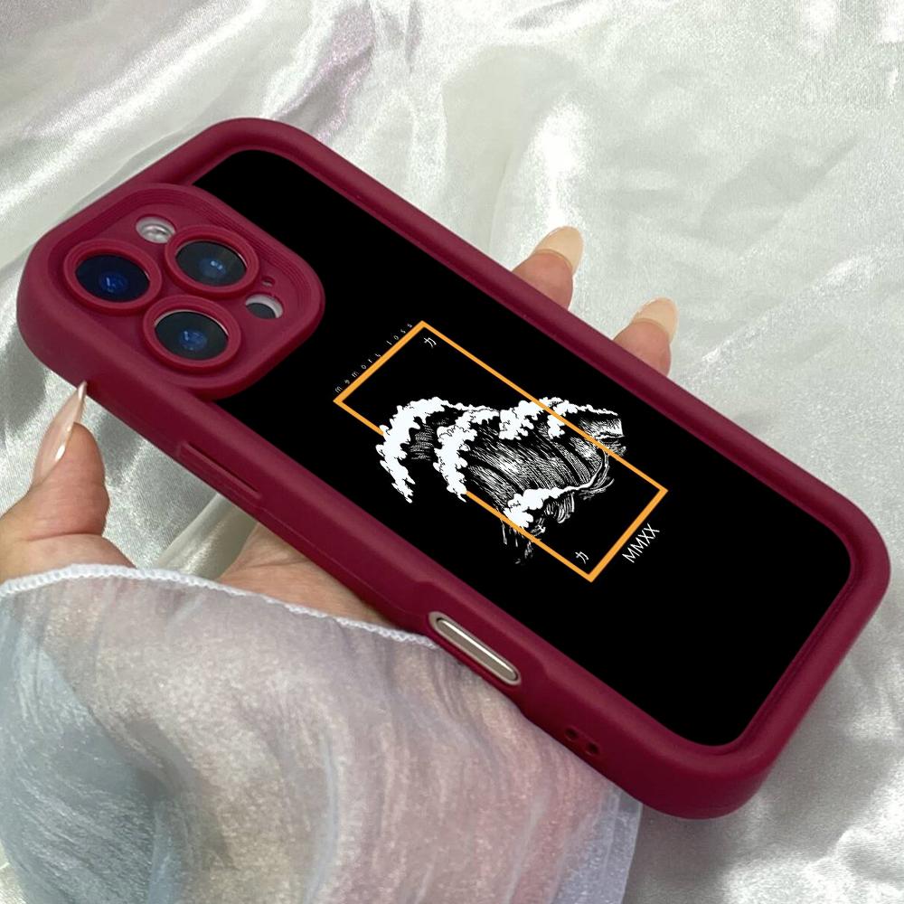 JT66 Черный Эстетичный Японские Волны Чехол для Телефона iPhone 17 Pro Max Samsung S26 S25 A17 A16 A07 A56 Xiaomi 15T Redmi Note 14 Pro Plus Мягкий ТПУ Чехол-Обложка