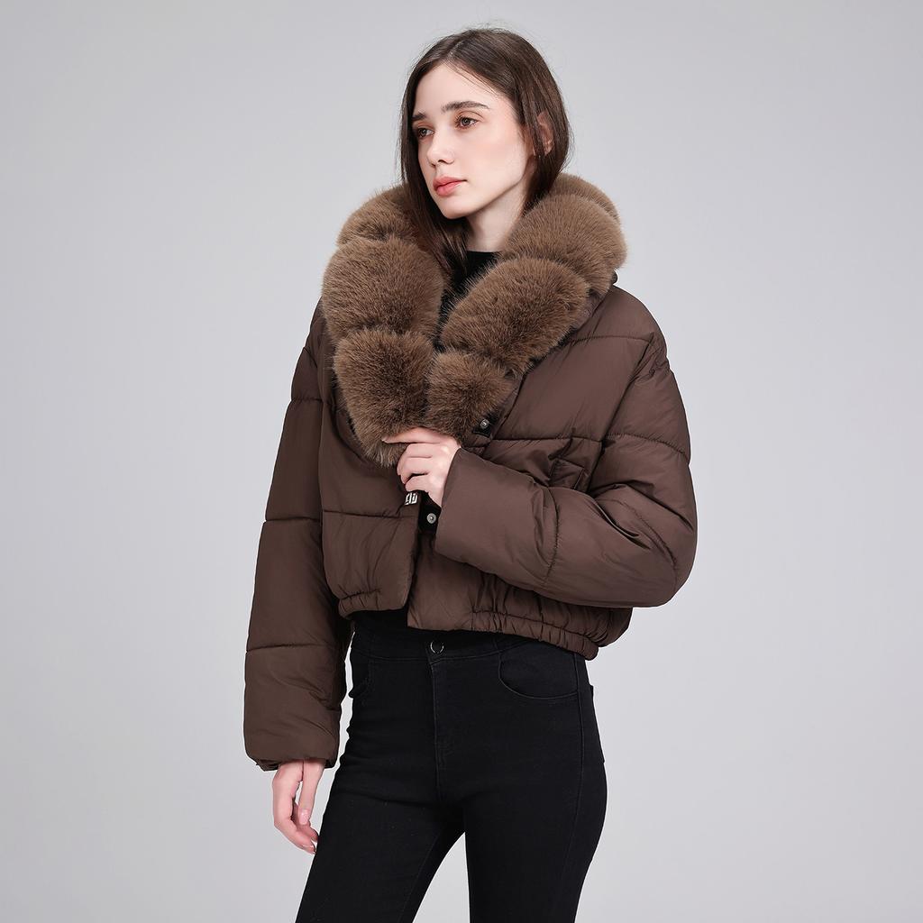 High waist warm big fur collar short cotton-padded jacket women's winter new fashion warm cotton-padded jacket women's cotton-padded jacket