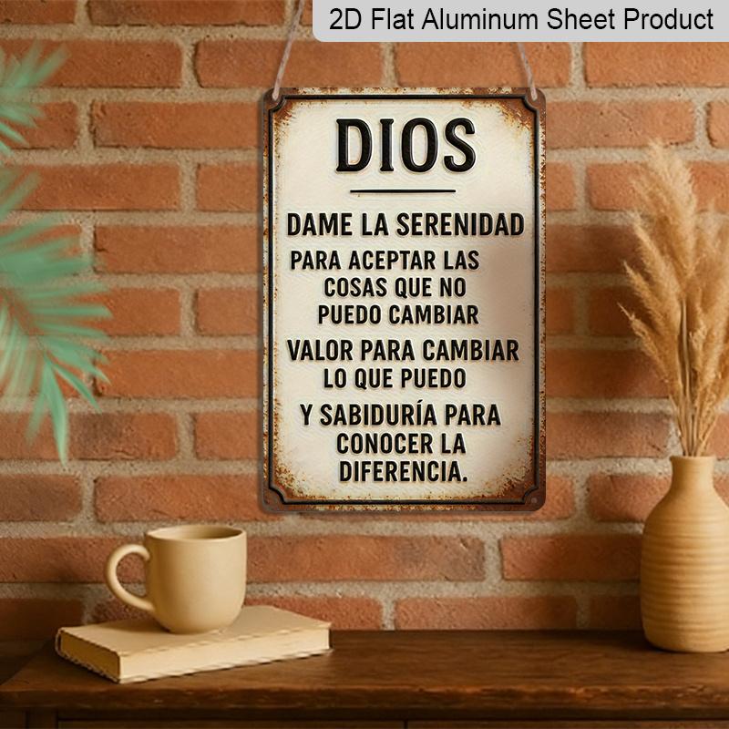 2D Flat, 1pc Spanish Serenity Prayer Metal Hanging Sign, 12x8 Inch (30x20cm) Rustic Aluminum Sign for Home, Church, Cafe, Bar - Easy Hanging