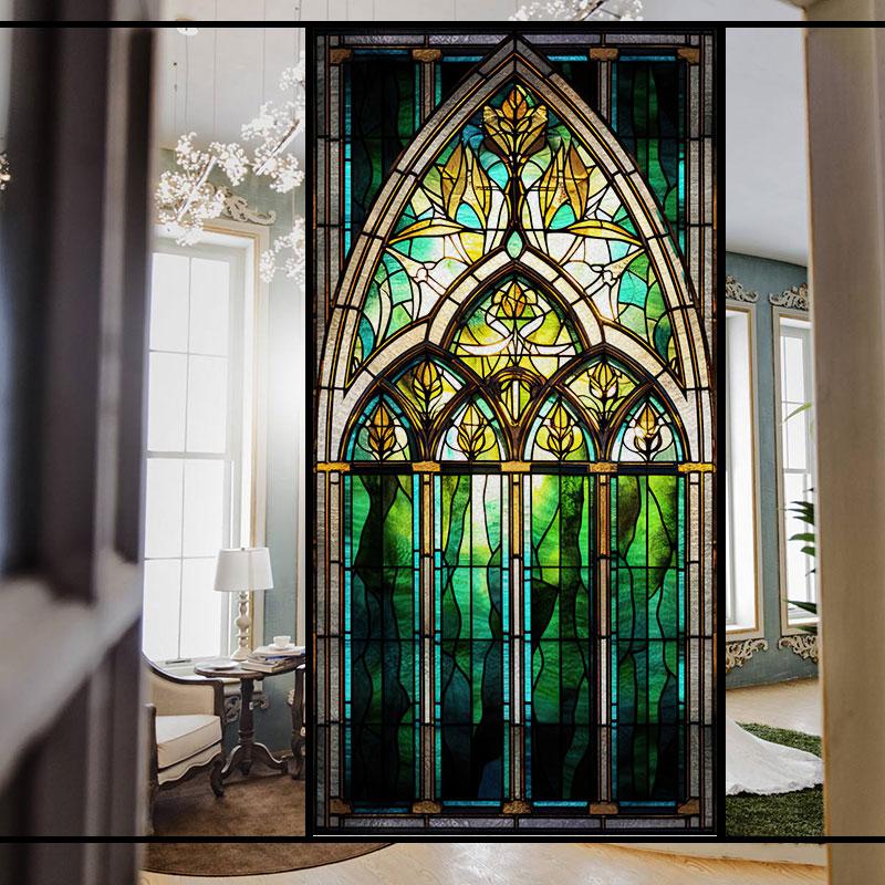Ретро Арт-стекло Пленка Европейский стиль Витраж Церковное искусство Приватность Окна Наклейки Непрозрачный Отель Клуб Веранда Окно Декор Пленка