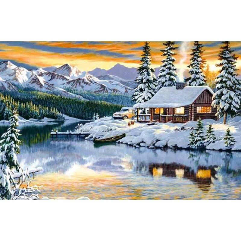 Snow Scenic DIY 5D Diamond Painting Full Round Rhinestone Winter Scenery Diamond Embroidery Cross Stitch Kits Home Decor