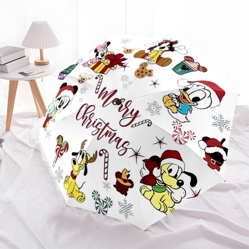 1pc Merry Christmas Disney Characters Holiday Gift Set with Automatic Open/Closed Umbrella, Portable Tri-Fold Design, 8-Bone Iron Frame Outd