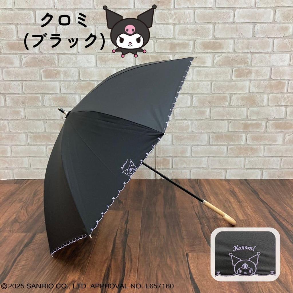 Sanrio Characters Sunny or Rainy Sliding Umbrella Parasol Embroidery Hello Kitty Kuromi Cinnamoroll Pochacco Goods Sanrio (Kuromi/Black)