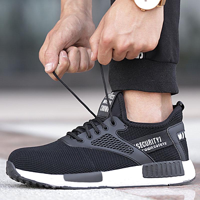 Labor Protection Shoes For Men And Women Four Seasons Lightweight Flying Fabric Anti-Smash Anti-Puncture Work Shoes Safety Shoes