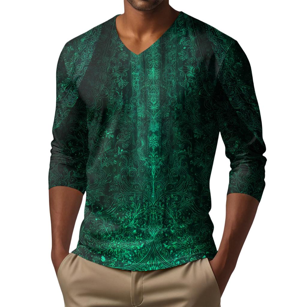 Мужская футболка с V-образным вырезом, повседневная, модная, с принтом, с длинным рукавом