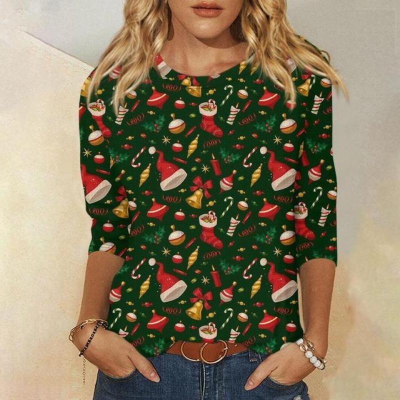 Рождественская женская толстовка с круглым вырезом, с длинным рукавом, свободная, модная, повседневная, с принтом лося и снежинки, с забавным рисунком