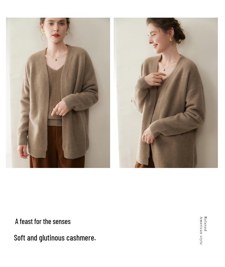 Autumn/Winter Elegant Solid Color Cashmere Women's Cardigan Coat
