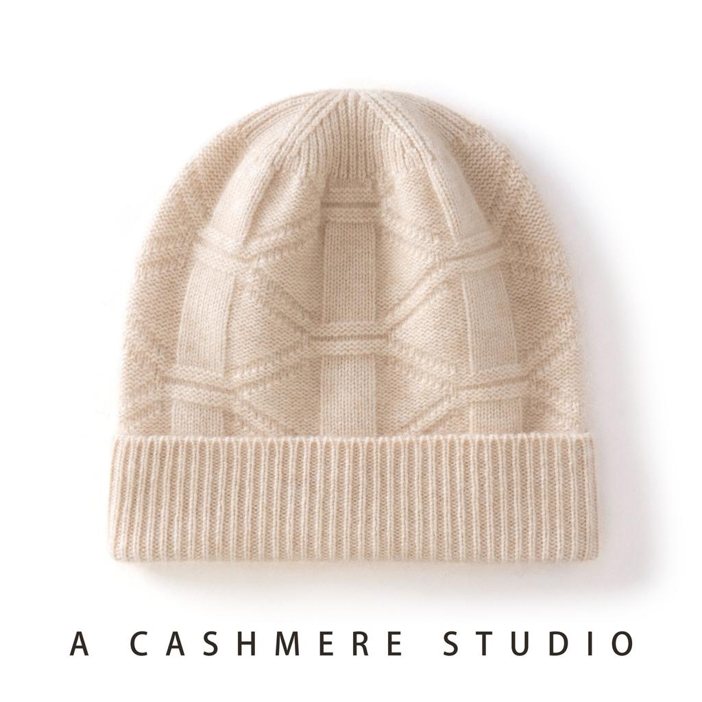 Cashmere hats men's and women's autumn and winter solid color knitted warm ear protection casual headgear stacking hat cold hat flanged hat