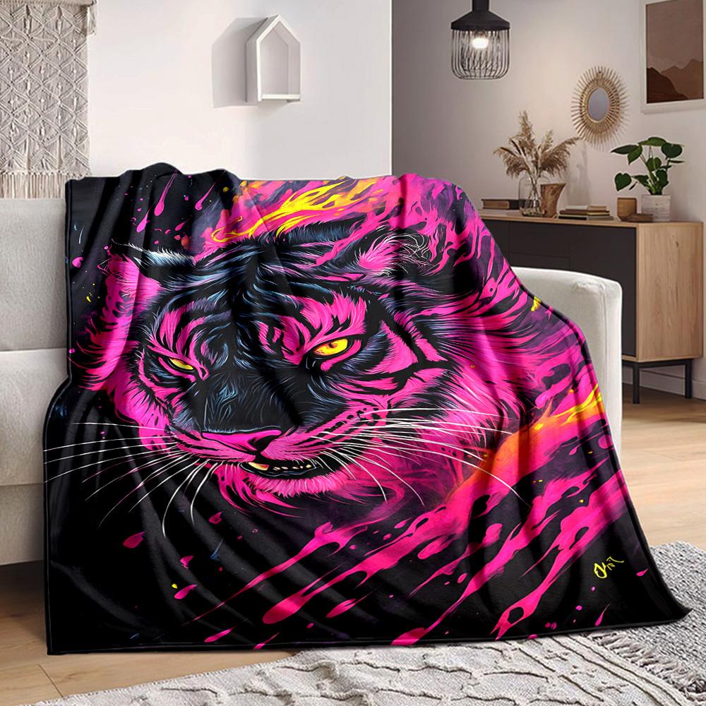 1pc Tiger Art Print Blanket Lightweight Flannel Blanket Throw Blanket For Sofa, Bed, Travel, Camping, Livingroom, Office yy251015164