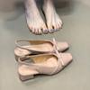 Square Head Bow Thick Heel Bag Head Sandals Women's Shallow Mouth Rear Empty Single Shoes