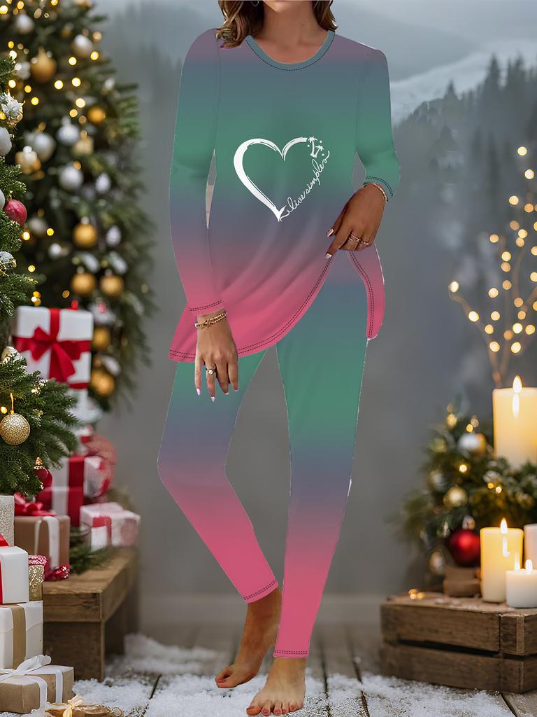 Евро-американская мода 3D принт "Любовь" Женский всесезонный комплект из двух предметов: футболка с длинным рукавом + длинные брюки. Идеальный подарок на Новый год и Рождество