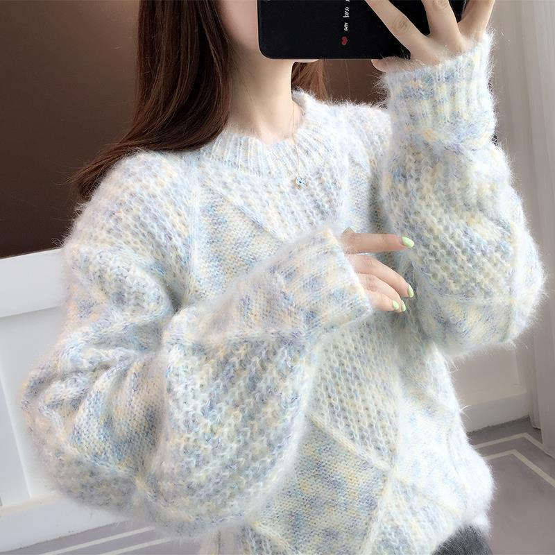 Women's Round Neck Sweater Autumn/winter Korean Version Pullover Loose and Lazy Base Knit Sweater Top Sweater Winter