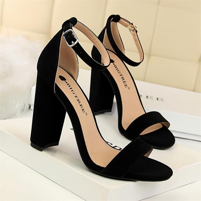 Fashion Summer Fashion Simple Classic Women Suede Open Toe High Heels Sandals Yellow Gladiator Square Heels Platform Shoes
