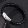 Trendy Men Black Braided Leather Bracelet Stainless Steel Clasp Fashion Jewelry Bangles
