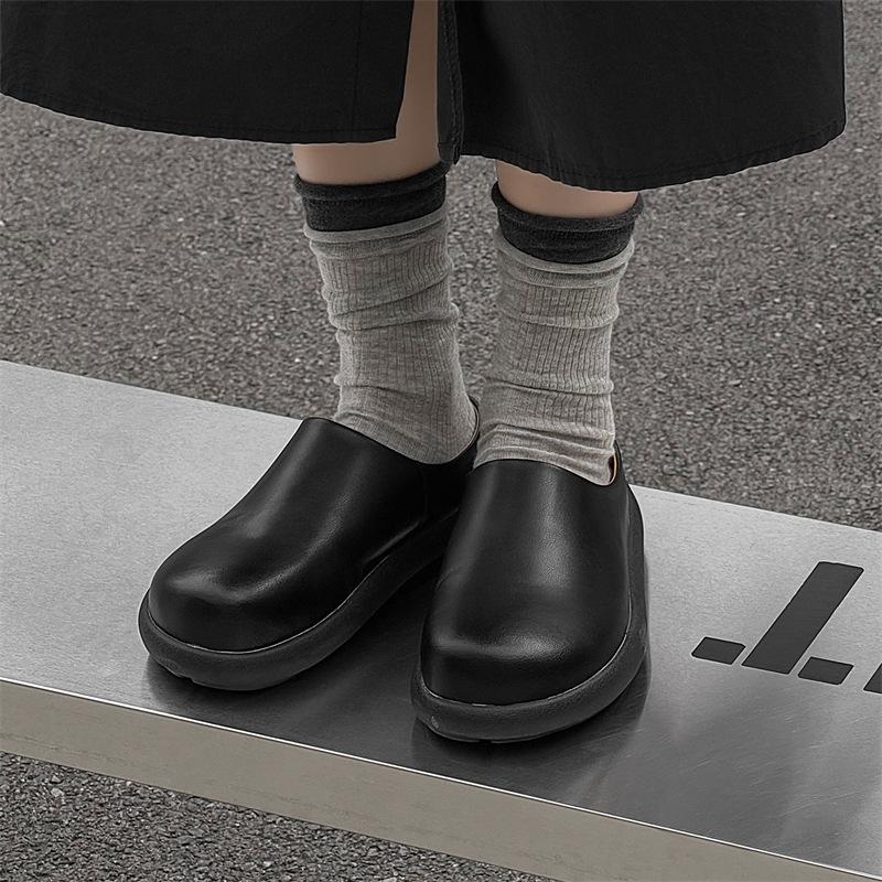 Thick-soled Heightening Boken Shoes Autumn and Winter 2025 Lazy Bag Head Half Slippers Outer Wear Warm One Pedal 35225-J