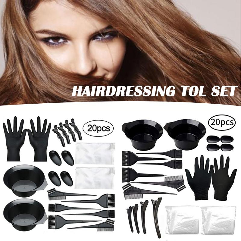20 шт., кисть для окрашивания волос, миска для смешивания красок, набор ушных вкладышей, зажим для волос, инструменты для укладки волос