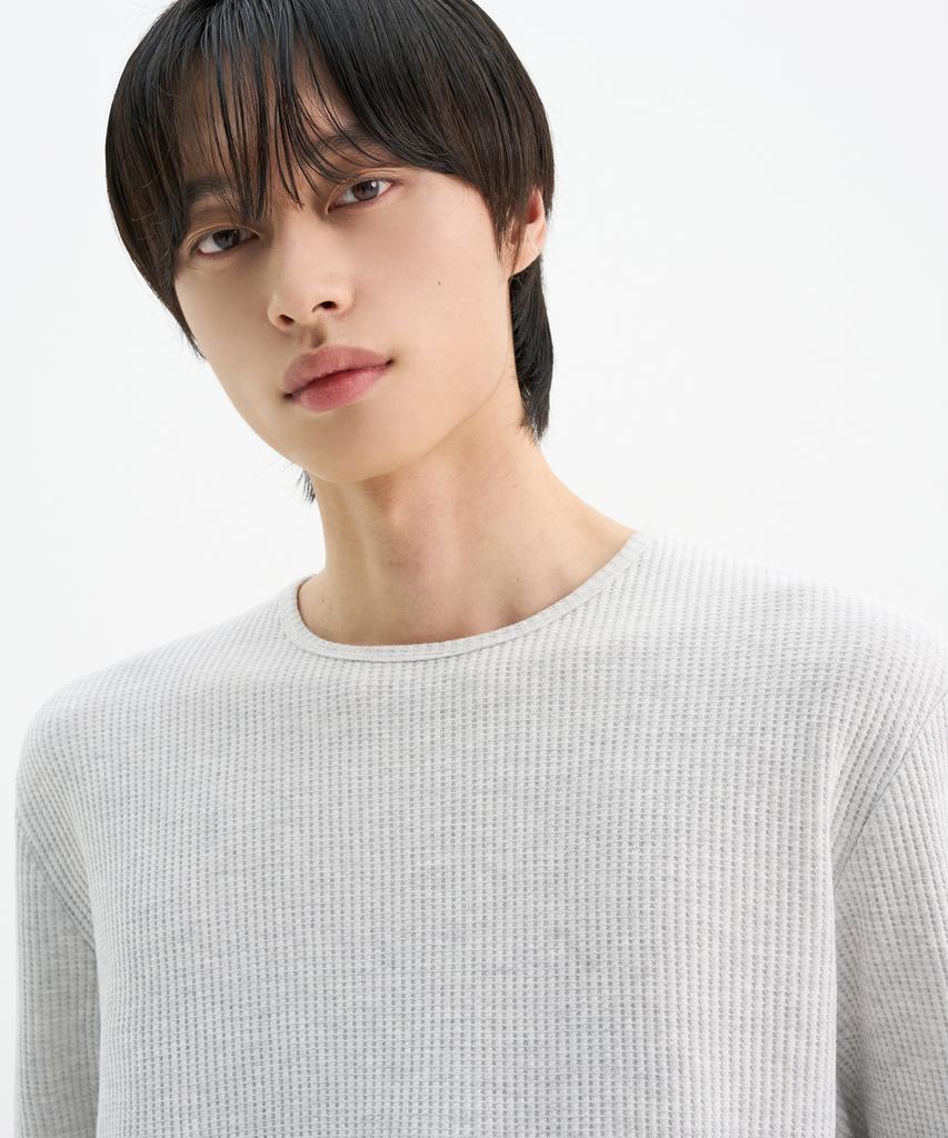 TRIP LE SENS Comfort Waffle Crop Long Sleeve T-Shirt_Gray