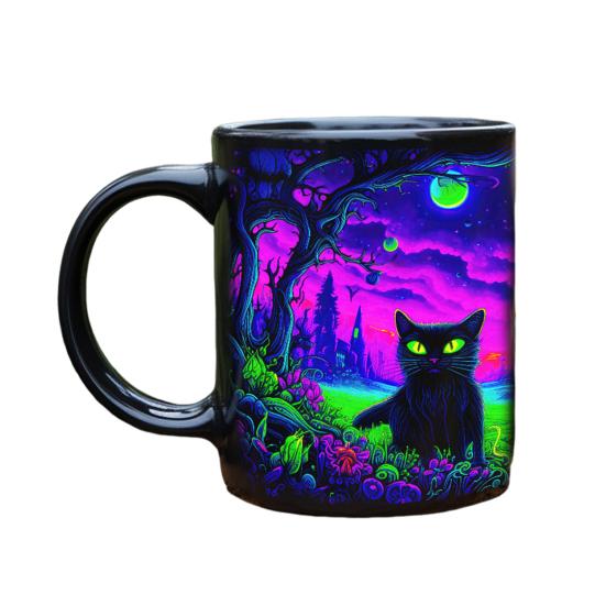 Personalized Black Cat Mug Ceramic Coffee Mug Double-Sided Printing Tea Cup Halloween Novelty Drinkware for Cat Lovers
