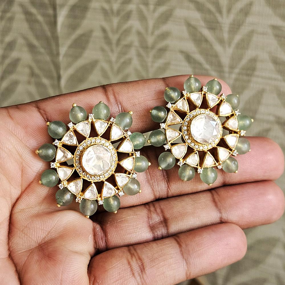 Arisha Silver Gold Plated 925 Sterling Silver Earring, Handmade Kundan Jewelry with Moissanite and Cubic Zirconia for Women, Indian Jewelry