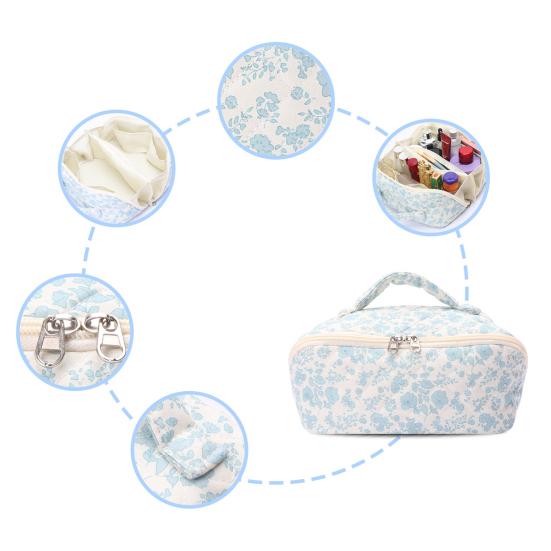 Стеганая косметичка с цветочным принтом, полностью открывающаяся на 180 градусов, дорожный органайзер для косметики, женская большая вместительная сумка для туалетных принадлежностей для отпуска, для ежедневного использования на туалетном столике