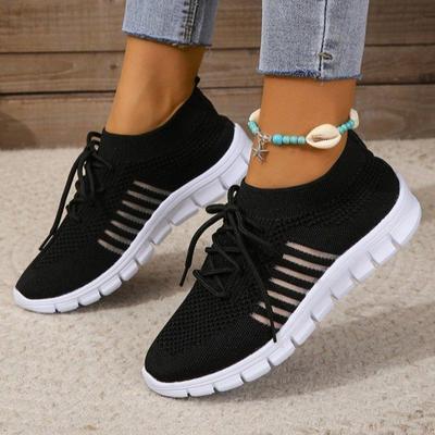 Весенне-летняя и осенняя обувь. Женская обувь с тканой сеткой. Дышащая спортивная обувь. Повседневная обувь с глубоким вырезом на шнуровке и подошвой.