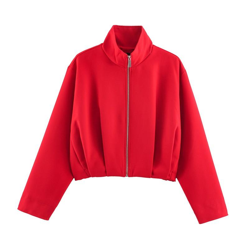 Womens 2026 Stand Collar Pilot Jacket Casual Chic Outerwear Red Black Beige M-L