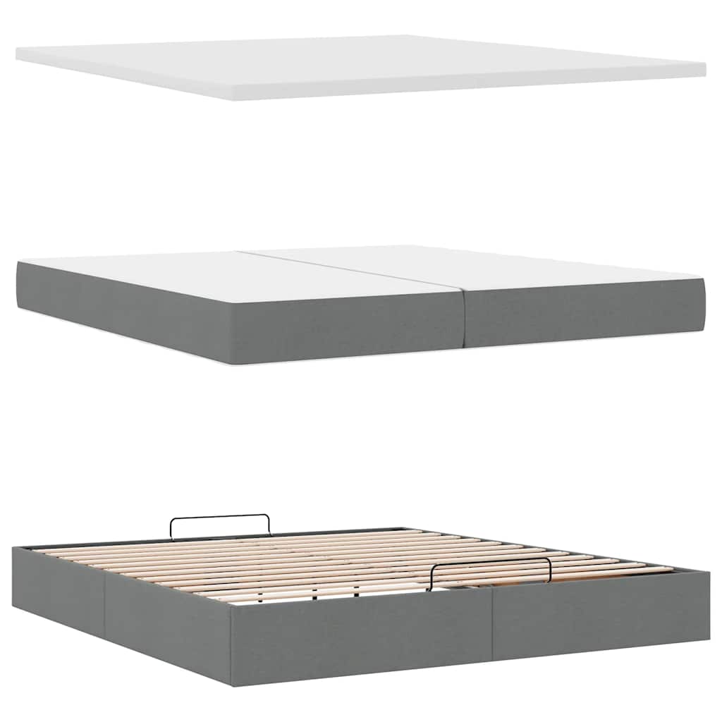 Ottoman Bed with Mattress Dark Grey 200x200 cm Fabric