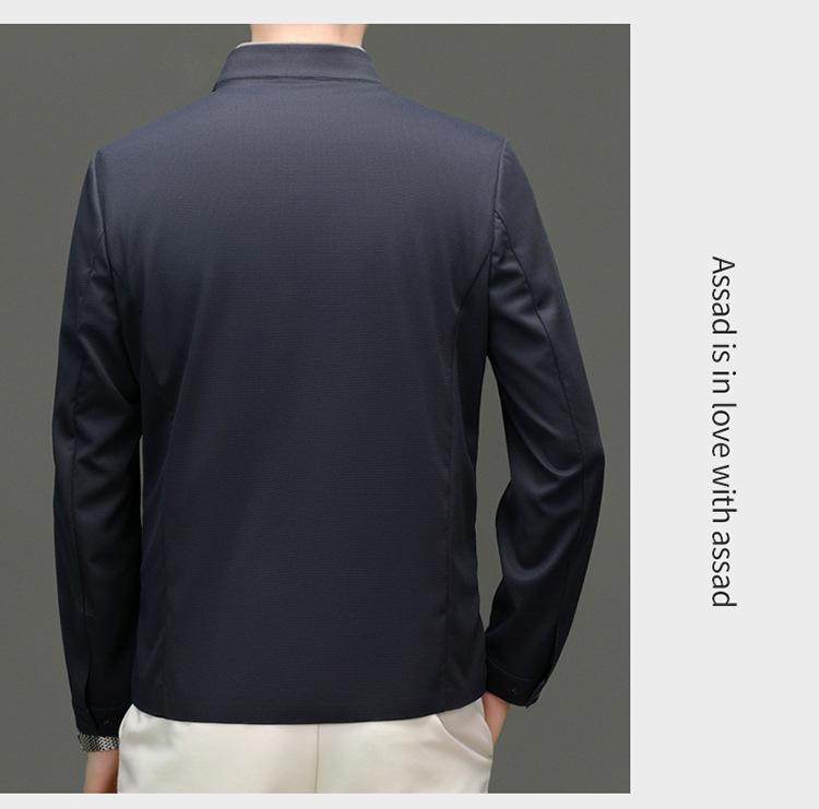 2024 Men's High-End Spring/Autumn Casual Solid Color Lapel Jacket for Middle-Aged Men - Thin Style Dad's Wear