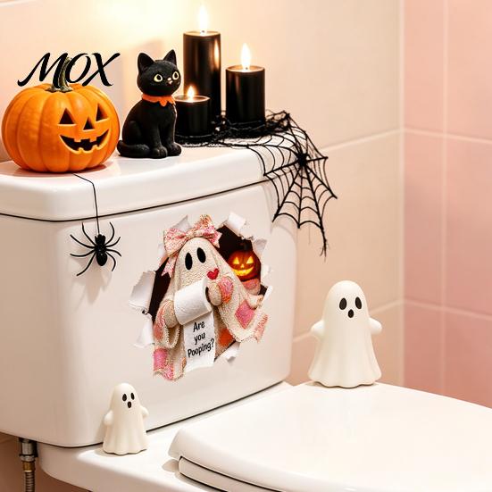 Ghost Pattern Bathroom Decor Halloween Wall Sticker, Cute Witch Cat Toilet Decal, Spooky Skeleton Are You Pooping Sticker for Decorative Slogan