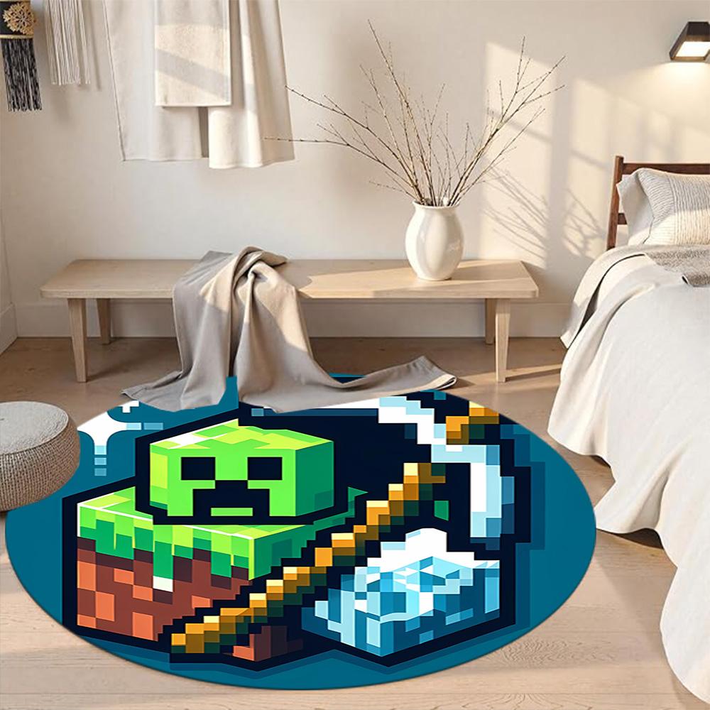 Minecraft Round Area Rug Suitable for Dormitory Entryway Study room Living Rooms Anti-slip Round Rug Anime Office Decor