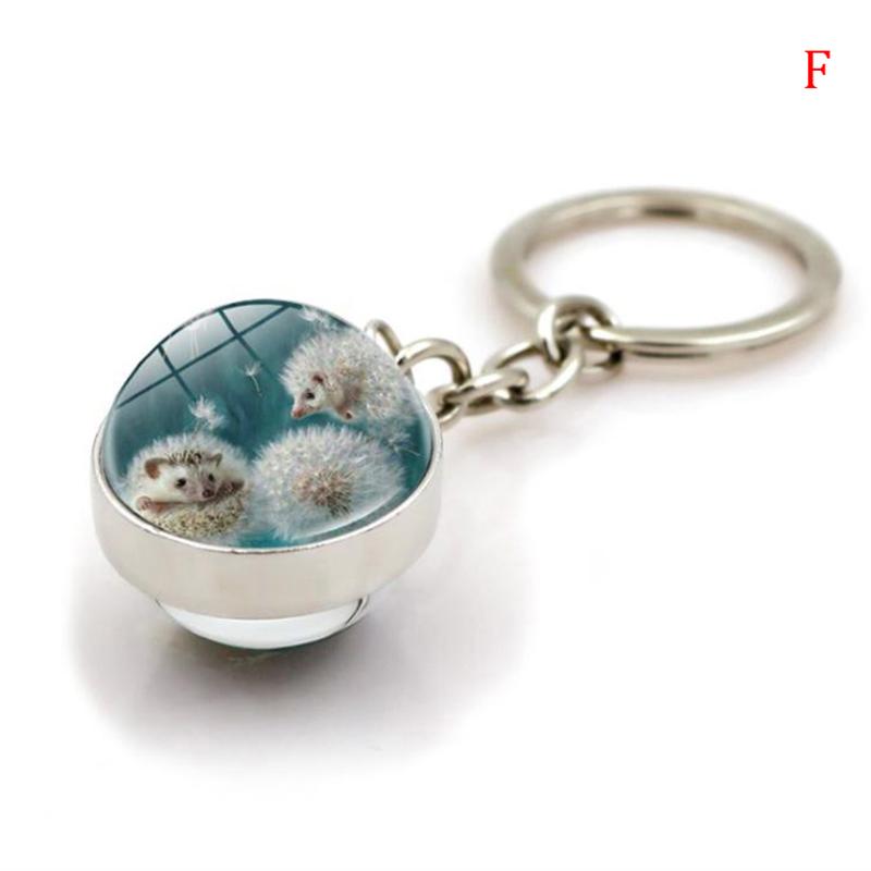 Милый брелок в виде ежика, кулон с кабошоном, драгоценный камень, стеклянный шар, металлический брелок