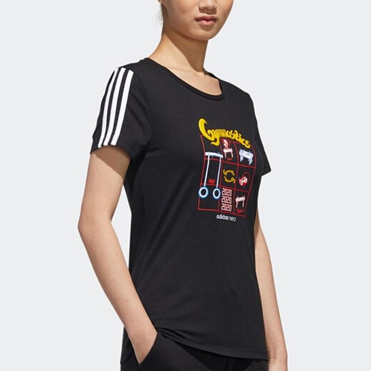 adidas Нео трехполосный узор с принтом, футболка с круглым вырезом и короткими рукавами, женские топы, черный GK1567