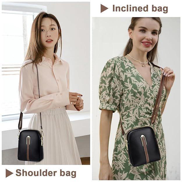Stylish PU Leather Crossbody Bag for Girls, Women Sling Phone Bag Double Layer Daily Bag with Detachable Shoulder Belt Small Sling Zipper Bag