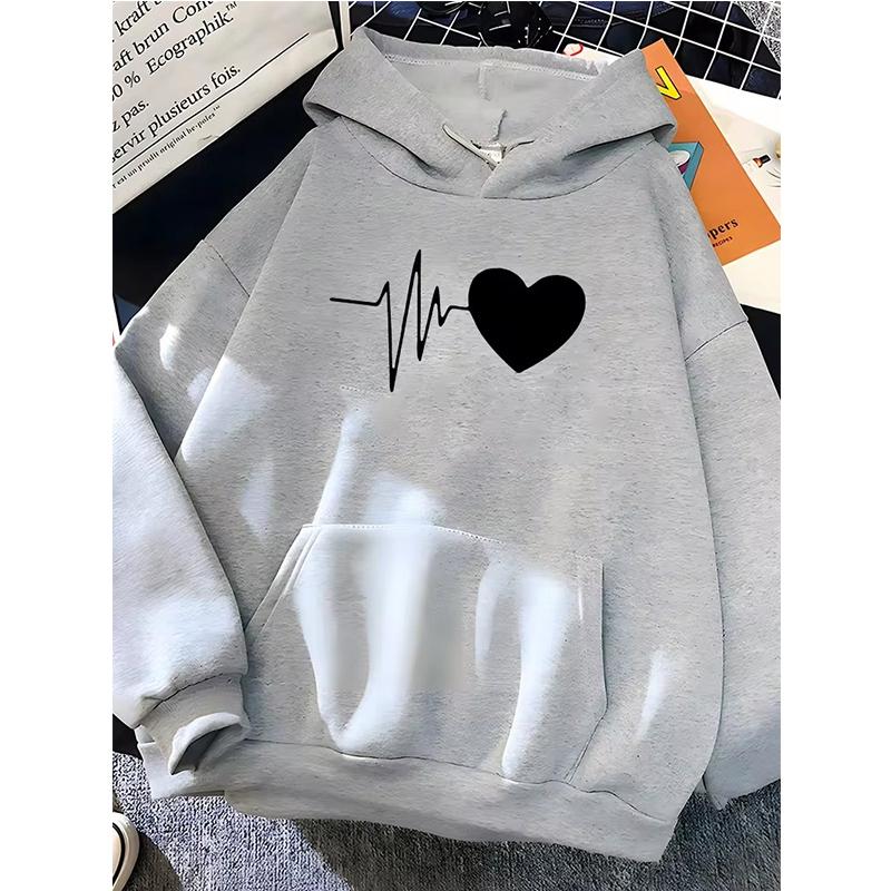 Hirsionsan Heart Print Women Sweatshirt Soft Casual Loose Vintage Female Hoodies 2023 Winter New Warm Fleece Student Tops Y2k