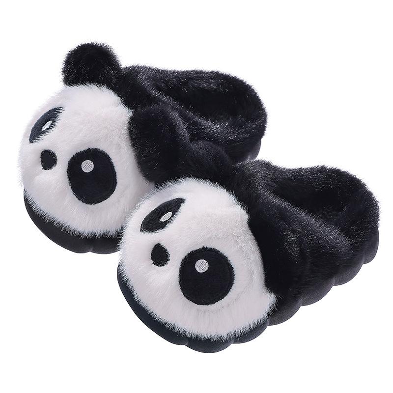 Winter children's cotton slippers for boys and girls, panda design, warm and plush, cute parent-child home shoes with covered heel