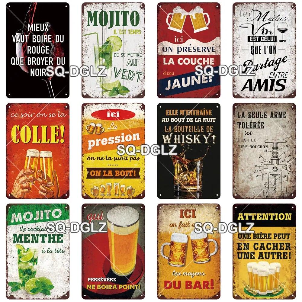 SQ-DGLZ Vintage Metal Sign French Beer Bar Tin Sign Shop Plate Home Bar Door Wall Decor Sticker Decoration Plaque Poster Gift