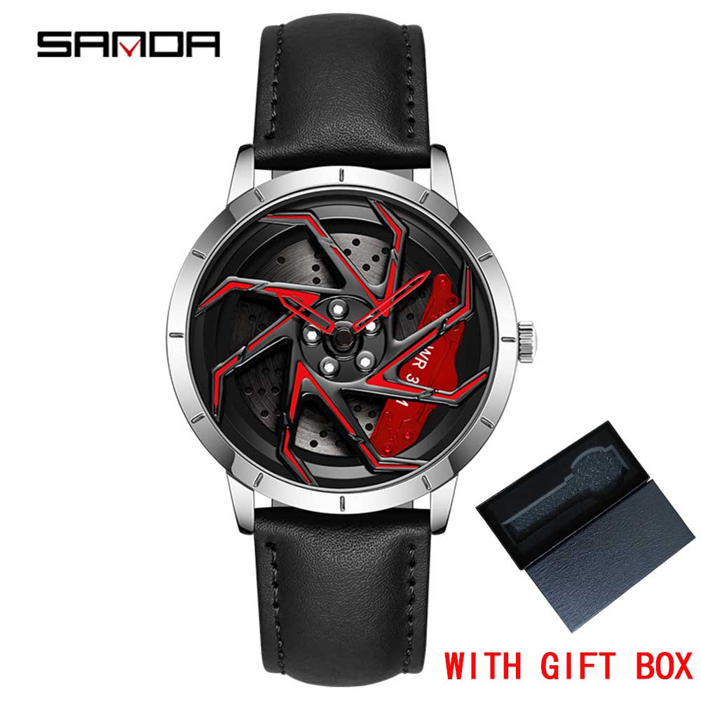 Fashion Mens Watches Luxury 360 Rotating Car Wheel Dial Quartz Watch Men Casual Steel Waterproof Sport Watch Relogio Masculino