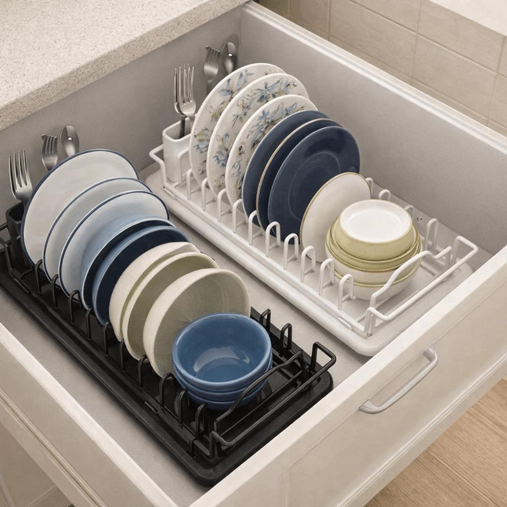 Non-Slip Expandable Dish Drying Rack Large Capacity Draining Sink Dish Drying Rack with Cutlery Holder Space Saving Dish Drainer