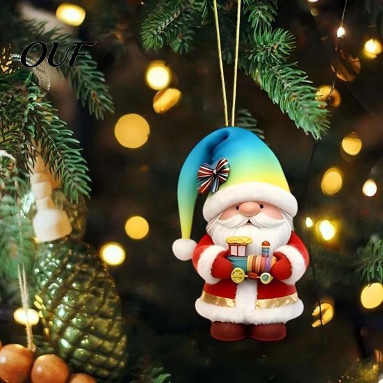 Rustic Holiday Elf Ornaments Colorful Santa Gnome Christmas Ornaments, 2D Flat Acrylic Hanging Indoor Wall Pendant for Xmas Tree, Mantel, Wreath, Home