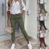 European & American Women's Casual Solid Color Pocket Cuff Trousers