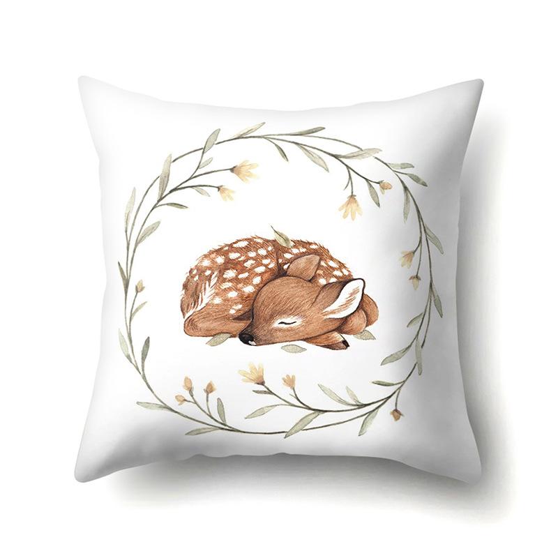 Polyester Pillowcase Automobile Decoration Home Printed Deer Pillowcase Waist Cushion Cover Car Cushion Head Cushion Cover