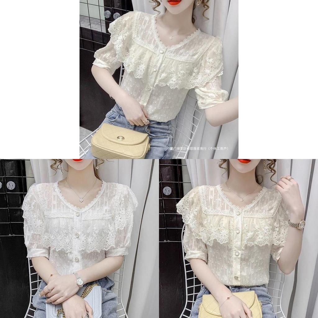 Summer Fashion Lace Ruffle Sleeveless Blouse With 3d Pattern For Casual Women