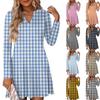 Женское модное платье в клетку с V-образным вырезом и длинными рукавами