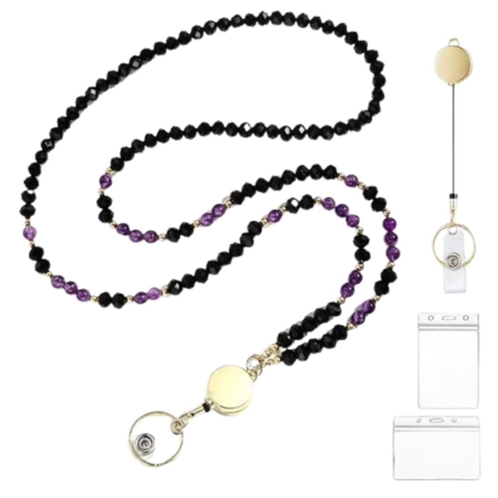 Fashion Crystal Beads Lanyard for ID Badges Natural Badge Card Holder  Nurse Accessories