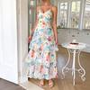 Casual Vacation Style, Halter Printed Cake Dress, Long Dress, Women's Dress, Spring and Summer