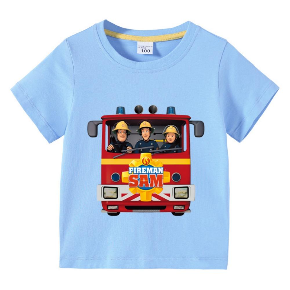 Fireman Sam T Shirt Kids Boys Girls Short Sleeved Tee Shirts Summer Children Safety Education Animation T-Shirt Fashion Tops