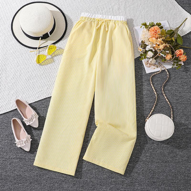 Одежда для девочек 8-12 лет, популярные повседневные полосатые брюки, широкие брюки для детей