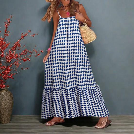 Богемное платье макси без рукавов для женщин, летнее летящее платье без спинки, длинное повседневное пляжное платье с оборками, платье-сарафан